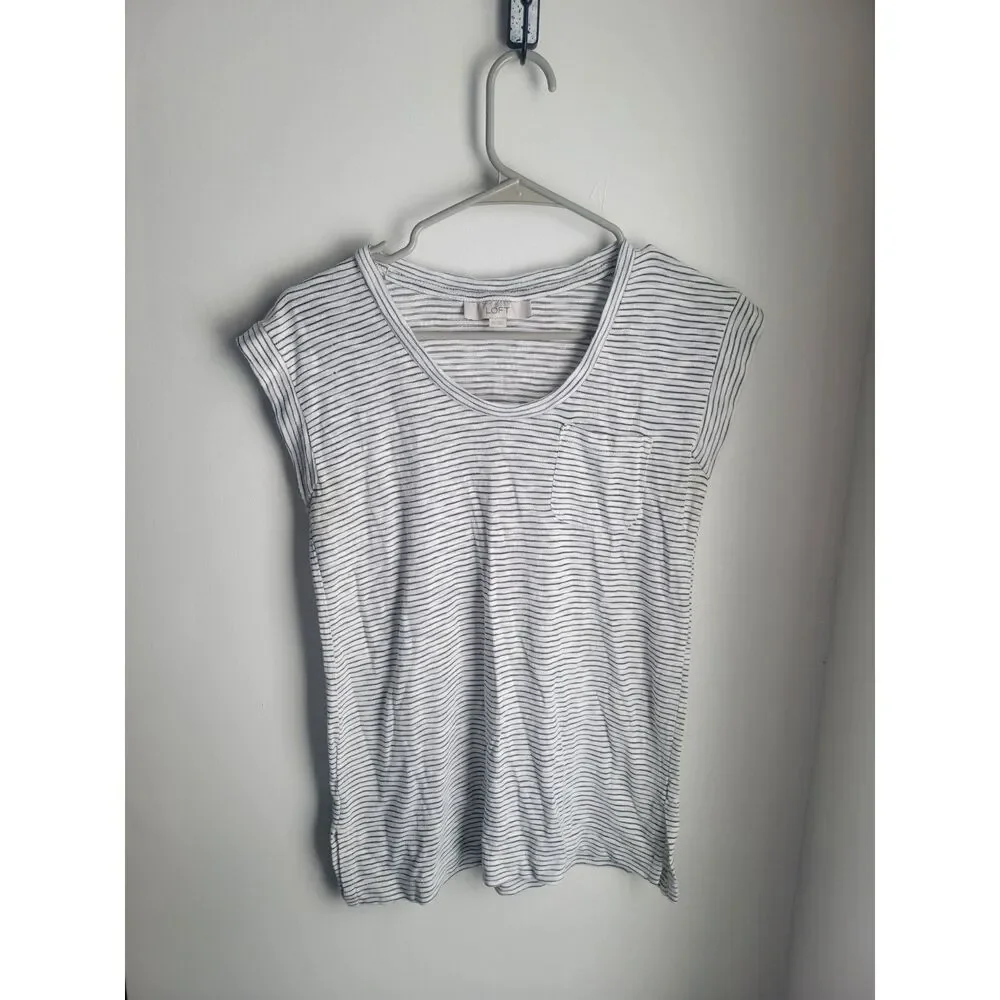 Ann Taylor LOFT Striped Black White Shirt Extra Small XS